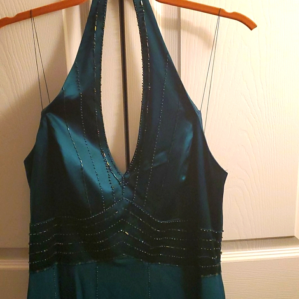Maggie London Silk dress in peacock